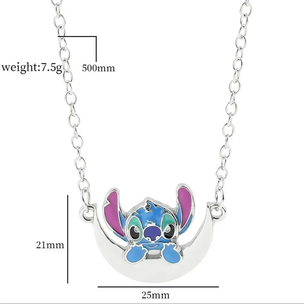 Disney Lilo and Stitch Silver Multicolored Moon Necklace
